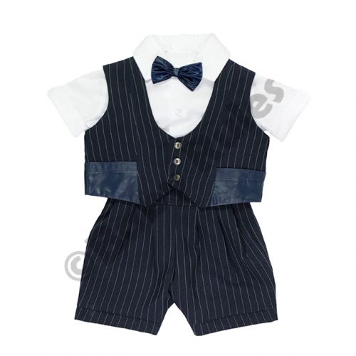 Christening Boys Navy with white pinstripe, cotton shirt and bowtie doop