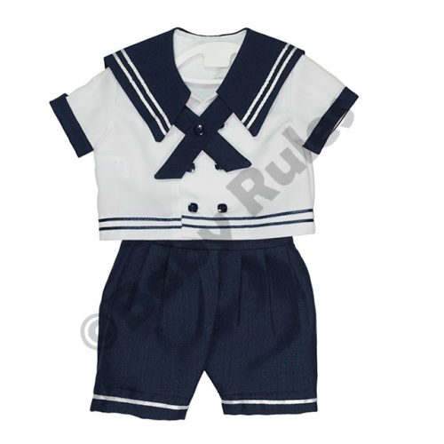 Christening Boys Sailor suit with navy pants, white shirt and navy trim doop