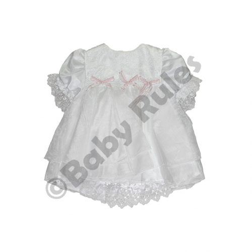 Christening Girls White Pantaloon Set with Pink Bows doop