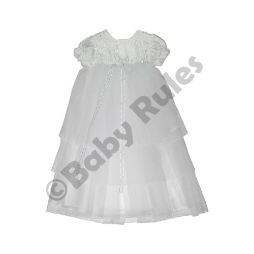 Christening Girls Long summer dress with satin, chiffon and lace overlays doop