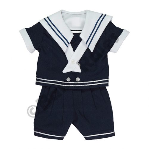 Christening Boys Sailor suit with navy pants, navy shirt and white trim doop