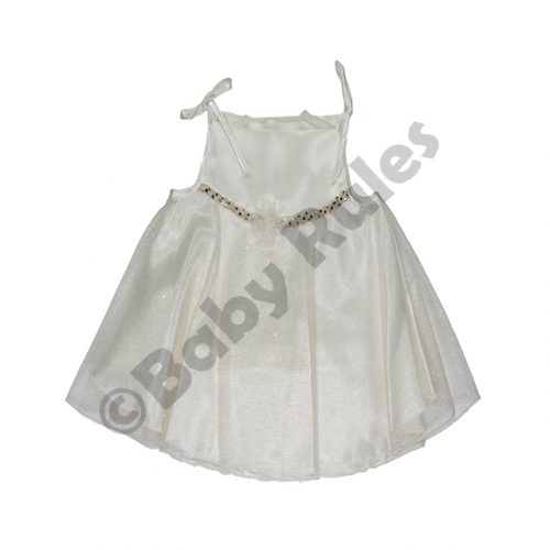 Christening Girls Cream Dress With Gold Overlay and Glitter Trim doop