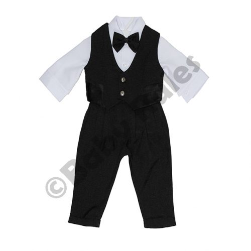 Christening Boys Long black pants , long-sleeved white shirt , black waistcoat and black bowtie Doop